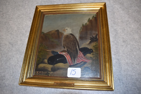 Framed oil painting of "Old Abe" the war eagle