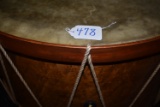 Bass drum with animal hide head