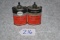 Grouping of Two Oil Cans – 1st is J.C. Higgins no. 626 3 Fl. Oz. Gun Oil Can – Red/Black & White Col