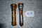 Pair of Winchester 2-Cell Flashlights – 1st is 5 ¾” Long, Marked “Solid Bronze” w/Convex Lens – 2nd