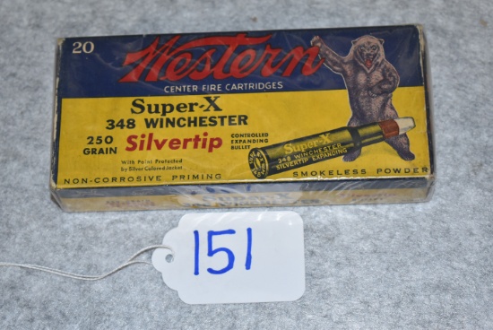 Western – Super-X 348 Win. Cal. 260 Grain 20ct. Box of Ammo – w/Grizzly Bear – Full & Correct – K171