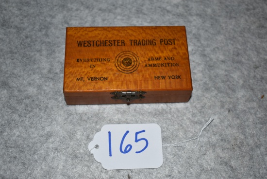 Westchester Trading Post of Mt. Vernon New York 22 Cal. Wooden Shell Box – “Everything in Arms and A
