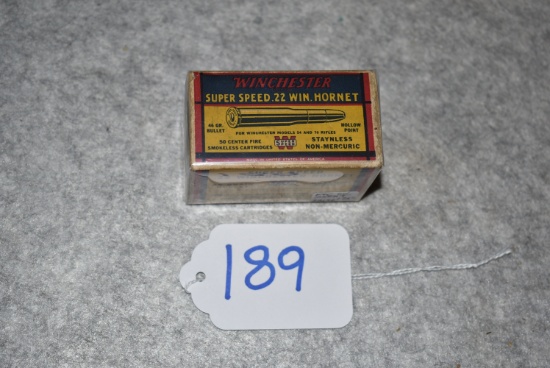 Winchester – Super Speed .22 Win. Hornet Cal. 46 GR. Bullet Hollow Point 50ct. Box of Ammo – Full &