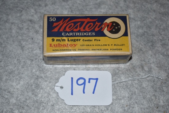 Western – 9m/m Luger Cal. Lubaloy 125 Grain Hollow Point Bullet 50ct. Box of Ammo – Full & Correct –