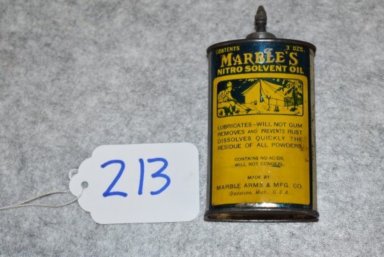 Marble Arms & Mfg. Co. – Partial 3 Oz. Can of Marble’s Nitro Solvent Oil – Blued & Yellow Color