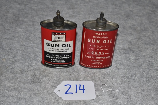 Grouping of Two Oil Cans – 1st is Wards-Westernfield 3 Oz Can of Gun Oil – Red & White Color – Appea