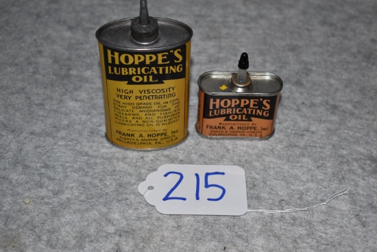 Grouping of Two Oil Cans – 1st is Hoppe’s Partial 3 Fl. Oz. Can of Lubricating Oil – Yellow & Black