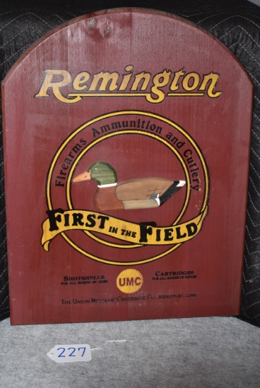 Remington 20 ½” Tall x 16” Wide “First in the Field” Wooden Wall Plaque w/Mallard Duck Advertising F