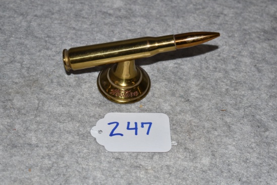 Winchester/Western – “Red” Letter 50 Cal. Brass Bullet Paperweight – w/Red “Winchester” & “Western”