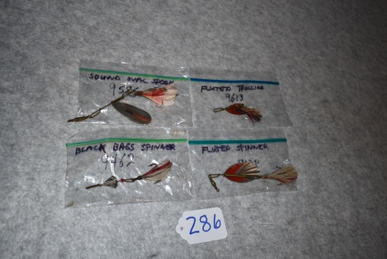 Grouping of 4 Winchester Fishing Items – 1st is No. 9585 Sound Oval Spoon – 2nd is No. 9617 Fluted S