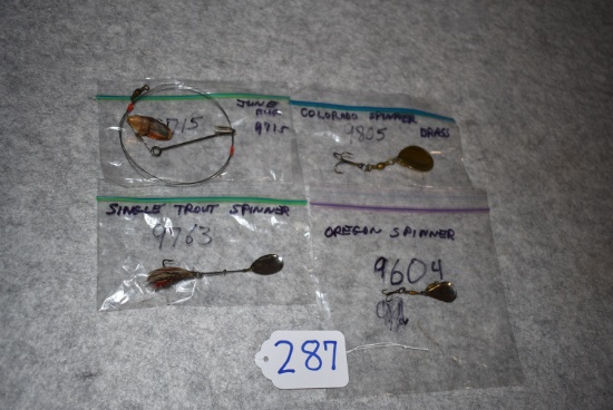 Grouping of 4 Winchester Fishing Items – 1st is No. 9715 June Bug Rig – 2nd is No. 9604 Oregon Spinn