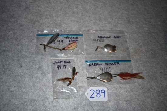Grouping of 4 Winchester Fishing Items – 1st is No. 9600 Oregon Spinner – 2nd is No. 9717 June Bug –