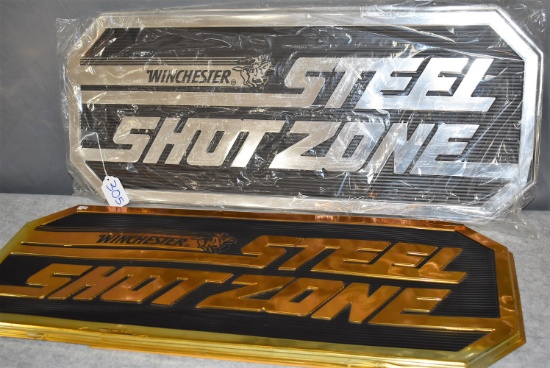 Pair of Winchester – 36” x 15” “Steel Shot Zone” Plastic Advertising Store Signs – One is Gold Lette