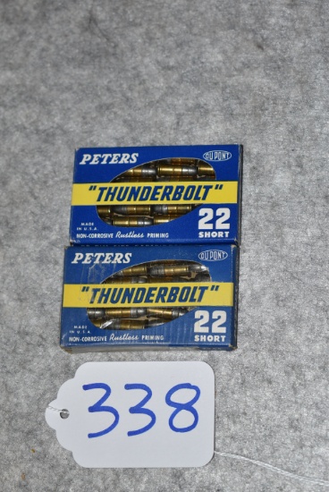 Two Boxes of Peters – “Thunderbolt” 22 Short Cal. Ammo – Each Pocket Pack Contains 28 Rounds