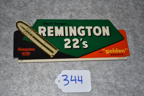 Remington – 9 ¼” Wide x 3 ¼” Tall Advertising Cardboard – “Don’t Forget Remington 22’s with “golden”