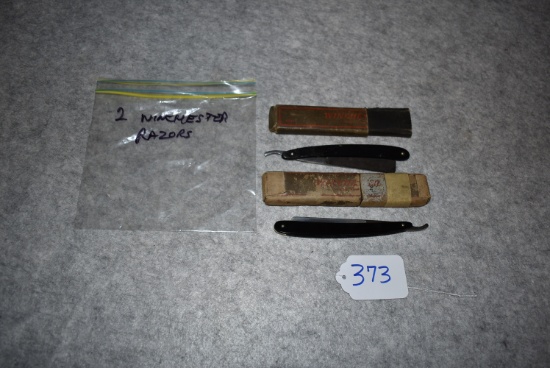 Pair of Winchester Straight Razors w/Sheath – 1st is No. 8534, Missing Top Half – 2nd is No. 8536 w/