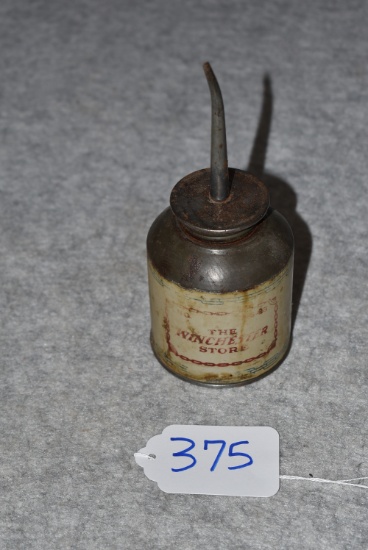 The Winchester Store – Oil Can – Cream & Blue Color – w/“Name” “Business” “Address” on Back Side – E