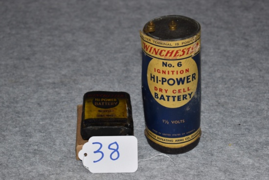 2 Winchester Batteries – 1st is No. 6 1½ Volt Ignition Hi-Power Dry Cell Battery (Slight Bulging Iss