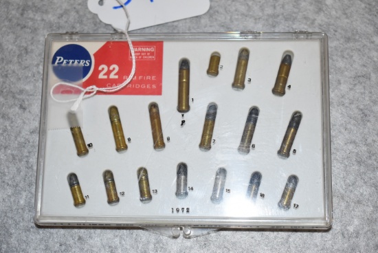 Peters – Display of 22 Rim Fire Cartridges – Dated 1972 – Showcasing 22 Rim Fire Ammo in Production