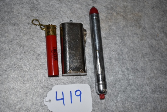 Grouping of 3 Winchester Items – 1st is 5 ¾” Long Pointer Light w/Red Buttons & Cover – 2nd is 3” Lo