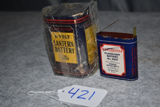 Pair of Winchester Batteries – 1st is No. 4812, 6 Volt Lantern Battery, 3” Wide x 4” Tall w/Good Col
