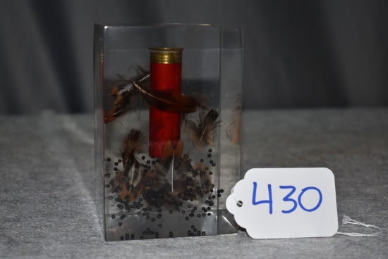 Winchester – Ranger 12ga. Shot Shell Paper Weight – Shows Shell Fired w/Shot Dispersing & Feathers F
