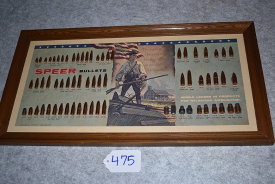Speer Bullets – 11” Tall x 21” Wide Oak Framed Bullet Display – Features 2nd Amendment w/Patriot