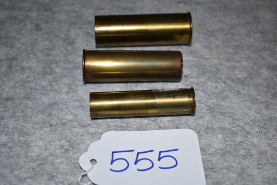 Grouping of 3 Brass Shotgun Shells – 1st is Winchester 12ga. Loaded – 2nd is Winchester 10ga. Brass