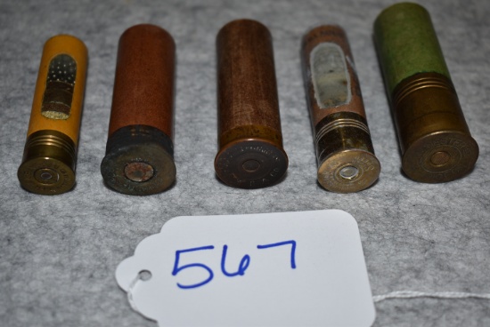 Grouping of 5 Shot Shells – 1st is Winchester 28ga. Repeater Window Shell – 2nd is WRA Co. Selby Ele
