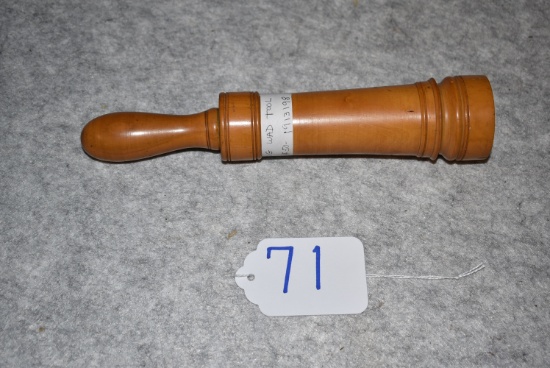 Very Unusual 10ga. Wad Tool – Made of Maple – w/Brass Tube Interior – “REGISTERED” “No 4754” “10” St