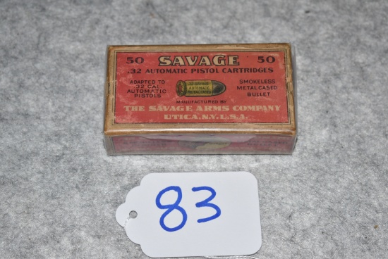 Savage – .32 Automatic Pistol Cartridges Partial Box – Savage Arms Company, Utica N.Y. USA – w/Savag