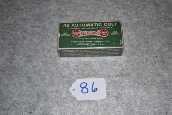Remington/UMC – Kleanbore – 45 Automatic Colt Cal. 50 Central Fire Smokeless Cartridges – Non-Corros