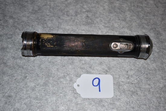 Winchester – 9” 3 Cell Coated Brass Tube Flashlight – w/Nickel Plated Ends – Marked U.S.N