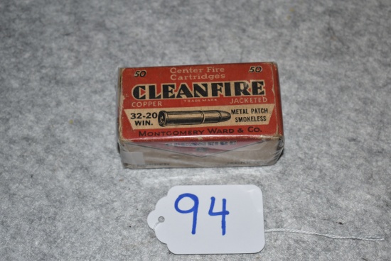 CLEANFIRE – Montgomery Ward & Co. – No. 1136 – 50ct. 32-20 Win. Cal. Copper Jacketed Center Fire Car