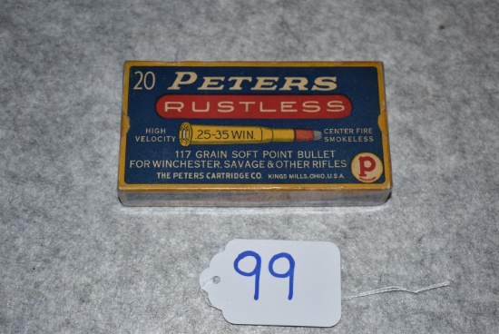 Peters – Rustless No. 2574 – 25-35 Win. 117gr. Soft Point Bullets – 20ct. Box – Blue/Red & Yellow Bo