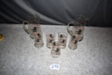 Winchester-Western – 1973 Safety Award 2 Water Pitchers & 5 Glass Set Featuring the Winchester Rider