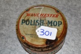 Winchester – Polish-Mop Tin w/Mop Inside the Tin – 7 ¼” Round x 3 3/8” High – “Cleans-Dusts-Polishes