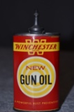 Winchester – “New Gun Oil” – Red & Yellow 3 Ounce Oil Can – Appears to be Full & in Excellent Condit