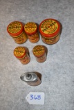 Grouping of Six Hoppe’s Advertising Tins – 1st is 3oz. Lubricating Oil Can, Partially Full – 2nd is