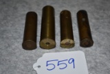 Grouping of 4 Shells – 1st is Winchester 20ga. Brass Shot Shell – 2nd is WRA 10ga. Rival Brass Shot