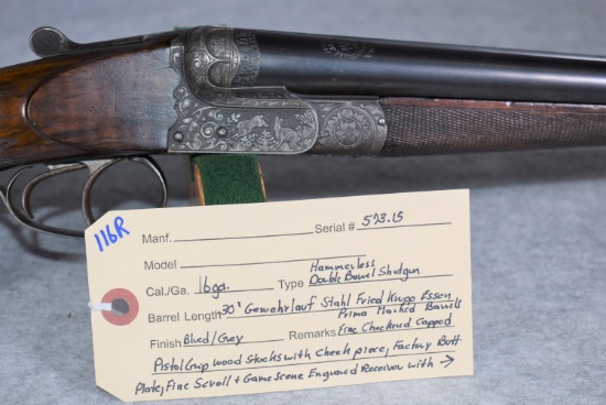 Unknown High Quality European – 16ga.  Hammerless Double Barrel Shotgun