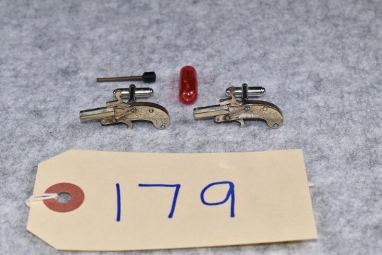 Unusual Matched Pair of Silver Pinfire Cal. Blank Cufflink Pistols