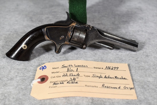 Smith & Wesson – No. 1 – 22 Short Cal. Single Action Revolver – w/3 ¼” Barrel – Possible Re-blue – w
