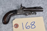 Early Antique – Pinfire Double Barrel Pistol w/Folding Dagger