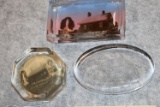 Grouping of 3 Jennie Wade Items – 1st is 4 ½” Ashtray – 2nd is 3” Paperweight – 3rd is 4 ½” Etched P