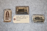 3 Glass Jennie Wade Paperweights – 2 Show Her Home – The 3rd is a Picture/Photo of Her Monument