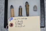 Lot of 4 Cartridges:  1st is Burnside – 2nd is Maynard – 3rd is 3 Ring – 4th is Sharps Cartridge