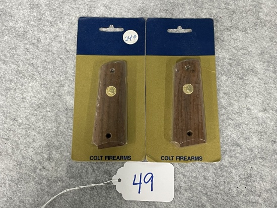 Lot of 2 Colt 1911 Wood Grip Sets – w/Gold Colt Medallions – New in Package