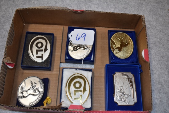 6- Various Colt Belt Buckles – w/ 5 in Original 2pc Boxes – 1 w/ Felt Bag