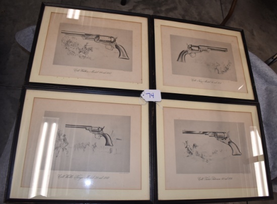 Lot of 4 Various Colt Model Revolver Prints – Showing Texas Paterson, Walker, 1848 & 1851